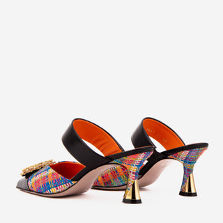 The Valencia Multicolor Leather Women Jewel Heel Mule Sandal - Glamourous Grace