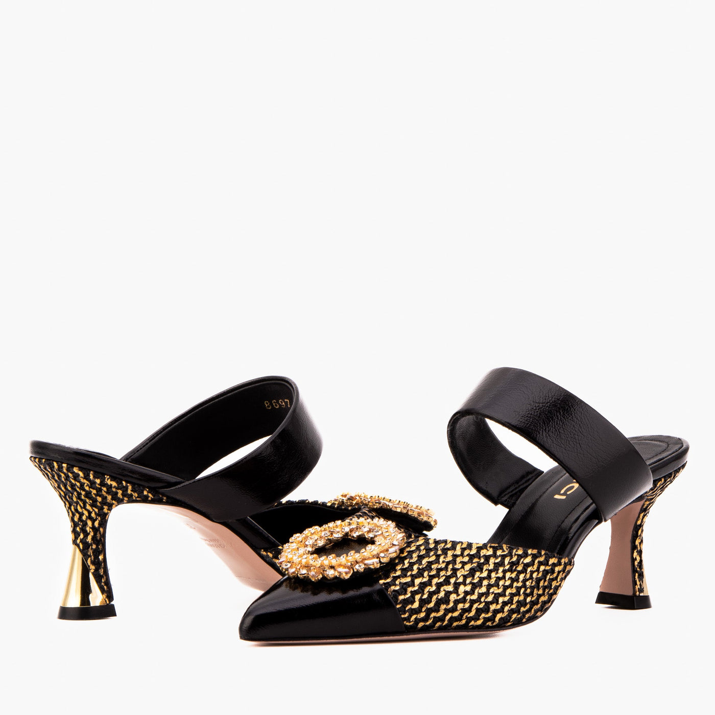The Valencia Black & Gold Jewel Heel Women Mule Sandal - Glamourous Grace