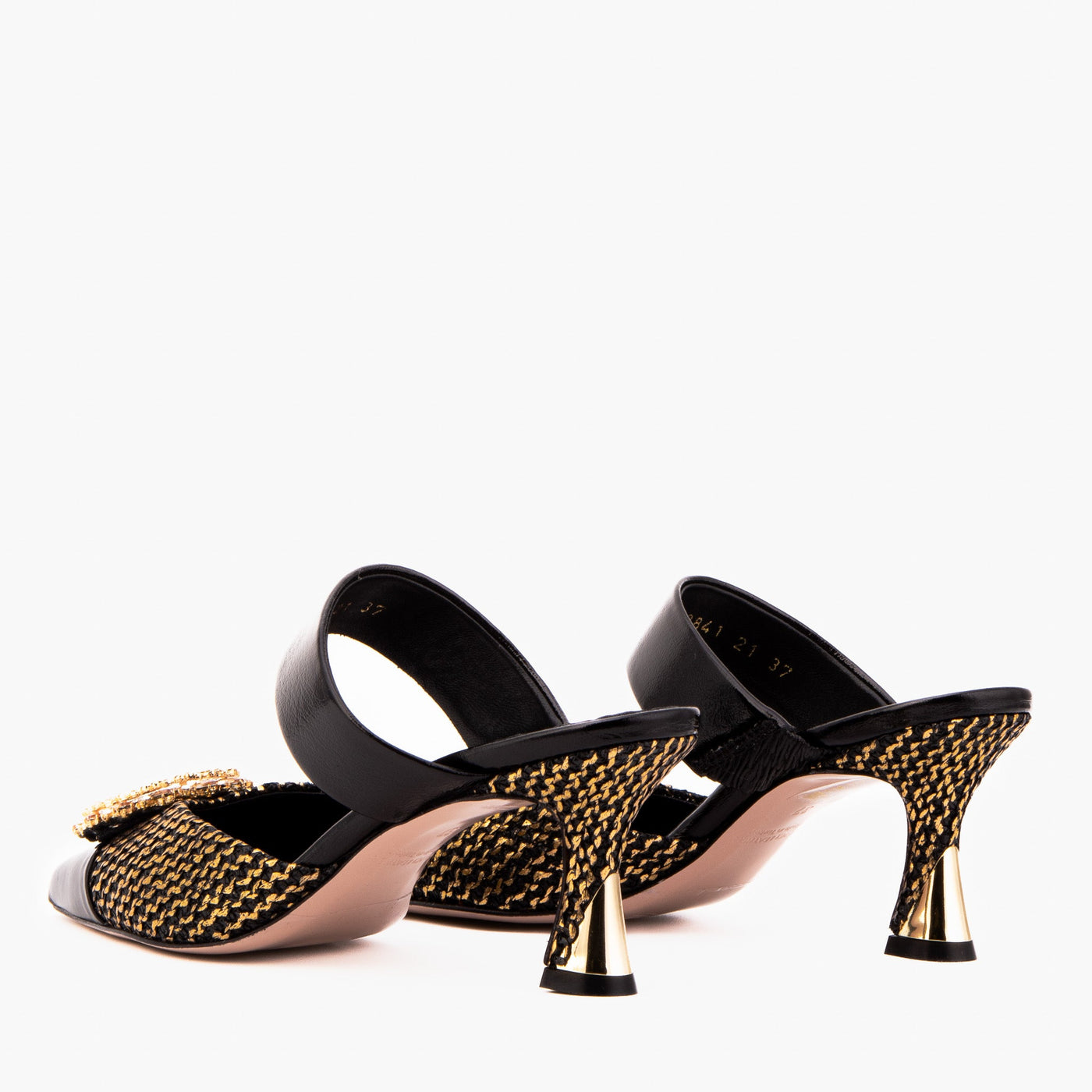 The Valencia Black & Gold Jewel Heel Women Mule Sandal - Glamourous Grace