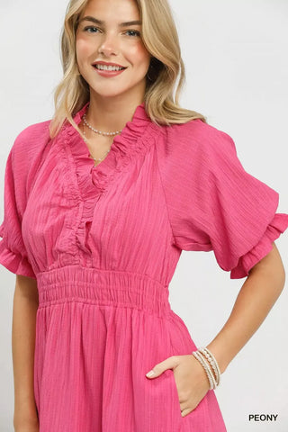 Umgee Ruffle V-Neck Midi Dress - Glamourous Grace