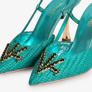The Luna Turquoise Leather Slingback Women Sandal - Glamourous Grace