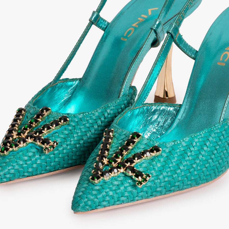 The Luna Turquoise Leather Slingback Women Sandal - Glamourous Grace