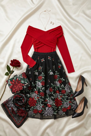 Red Floral Clutch Bag, Regina
