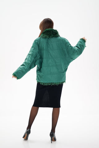 Reversible Genuine Silver Fox  Down Fill Coat in Emerald