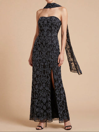 Strapless Beaded Gown with Scarf | Lara 9916