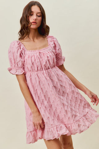 SO ME Texture Woven Ruching On Bust Mini Dress in Pink - Glamourous Grace