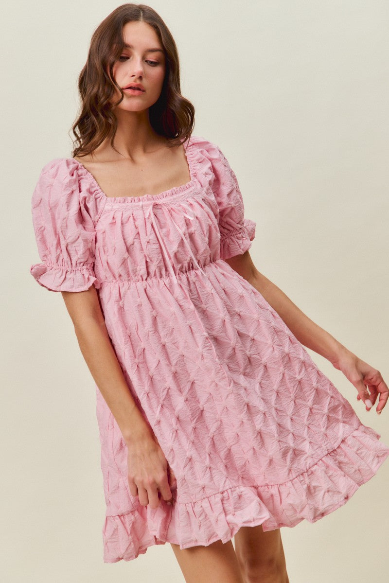 SO ME Texture Woven Ruching On Bust Mini Dress in Pink - Glamourous Grace
