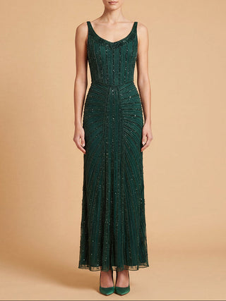 Beaded Subtle V-Neck Gown | Lara 9920