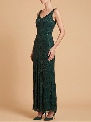 Beaded Subtle V-Neck Gown | Lara 9920