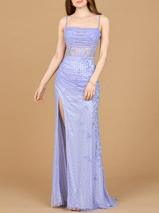 Beaded Corset Prom Gown with Slit - Glamourous Grace