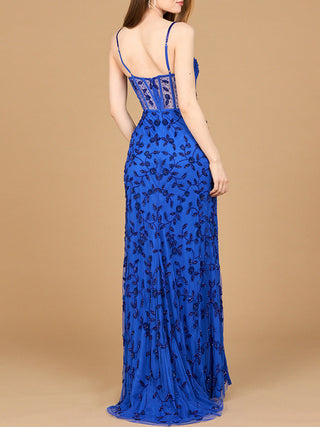 Beaded Corset Gown with Slit - Glamourous Grace