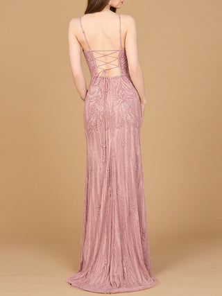Beaded Lace-up Dress with Slit - Glamourous Grace