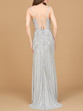 Beaded Lace-up Dress with Slit - Glamourous Grace