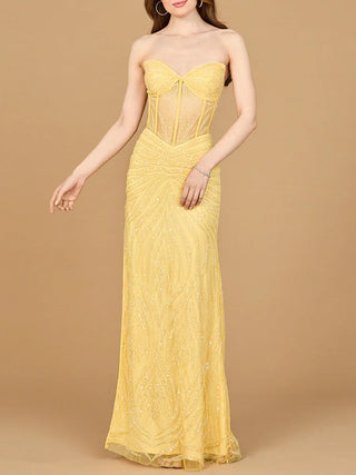 Beaded Corset Prom Dress with Slit - Glamourous Grace