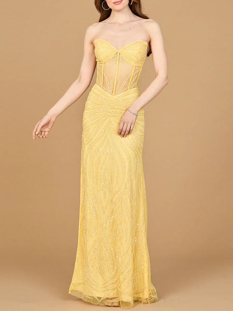 Beaded Corset Prom Dress with Slit - Glamourous Grace