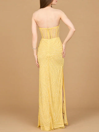 Beaded Corset Prom Dress with Slit - Glamourous Grace