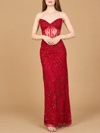 Beaded Corset Prom Dress with Slit - Glamourous Grace