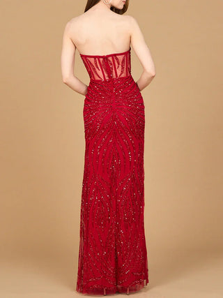 Beaded Corset Prom Dress with Slit - Glamourous Grace