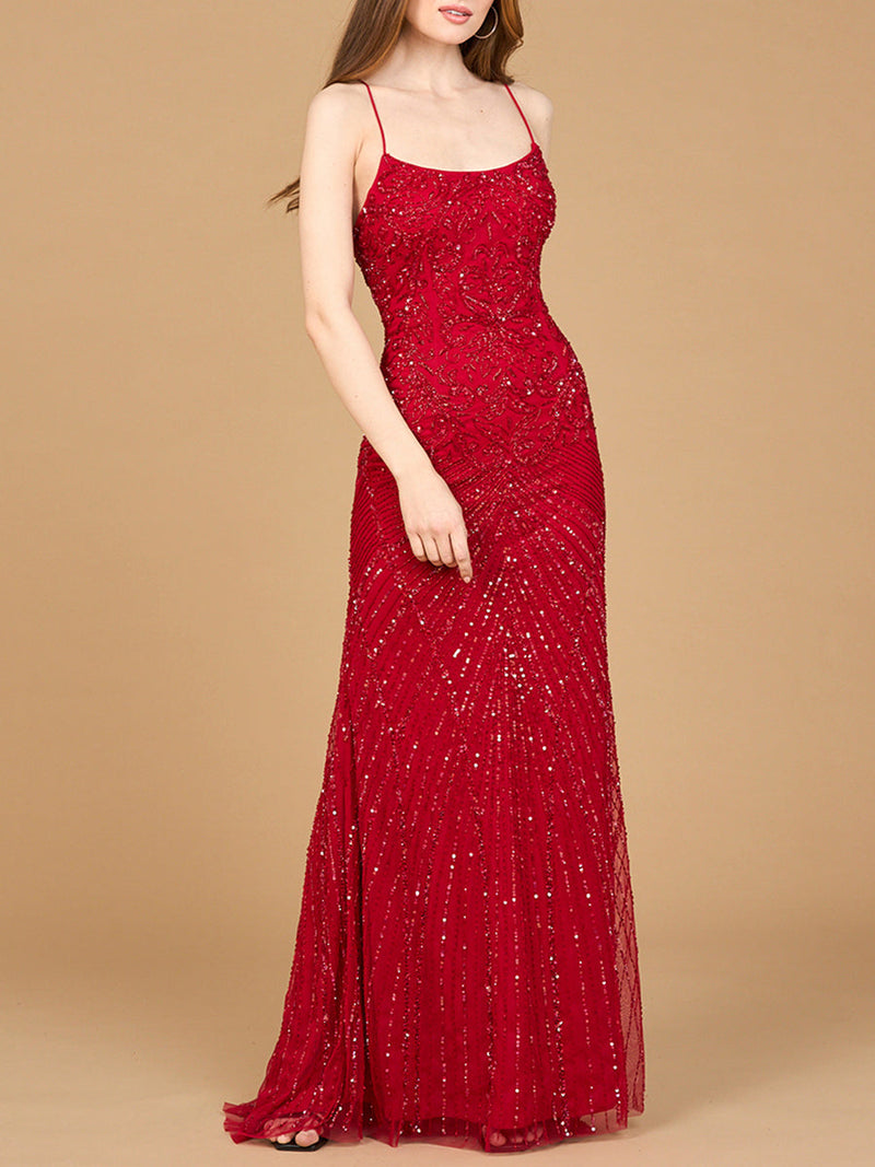 Lace Up Open Back Beaded Dress - Glamourous Grace