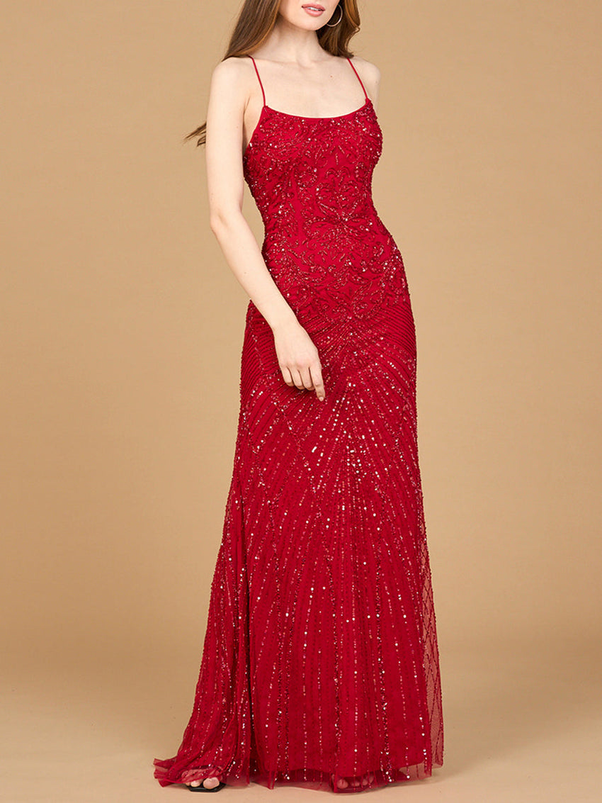 Lace Up Open Back Beaded Dress - Glamourous Grace