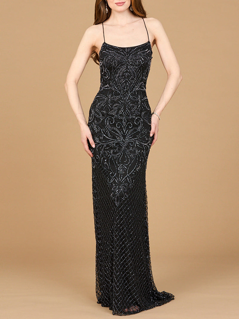 Lace Up Open Back Beaded Dress - Glamourous Grace