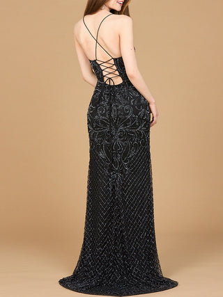 Lace Up Open Back Beaded Dress - Glamourous Grace