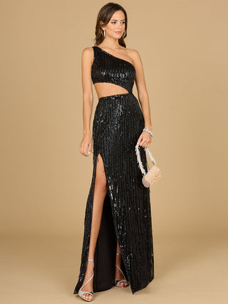 One Shoulder Beaded Gown with Cutout - Glamourous Grace