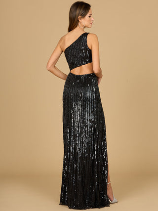 One Shoulder Beaded Gown with Cutout - Glamourous Grace