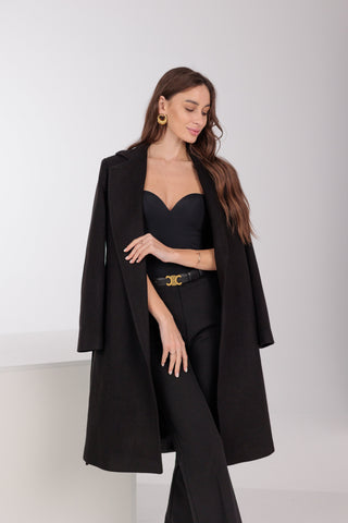 Geneva Classic Wraparound Wool Blend Overcoat in Black