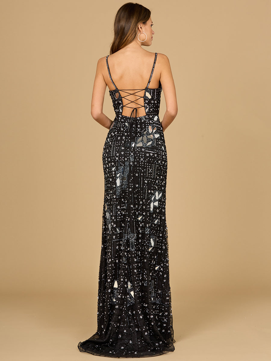 Mirror Beaded Gown With High Slit - OUTLET - Glamourous Grace