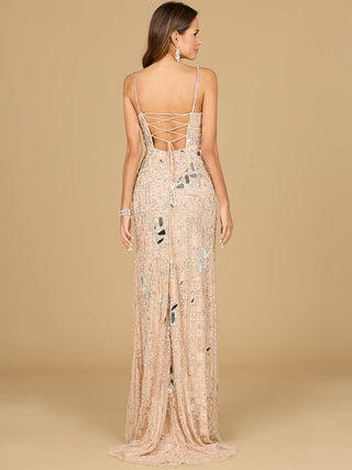 Mirror Beaded Gown With High Slit - Glamourous Grace