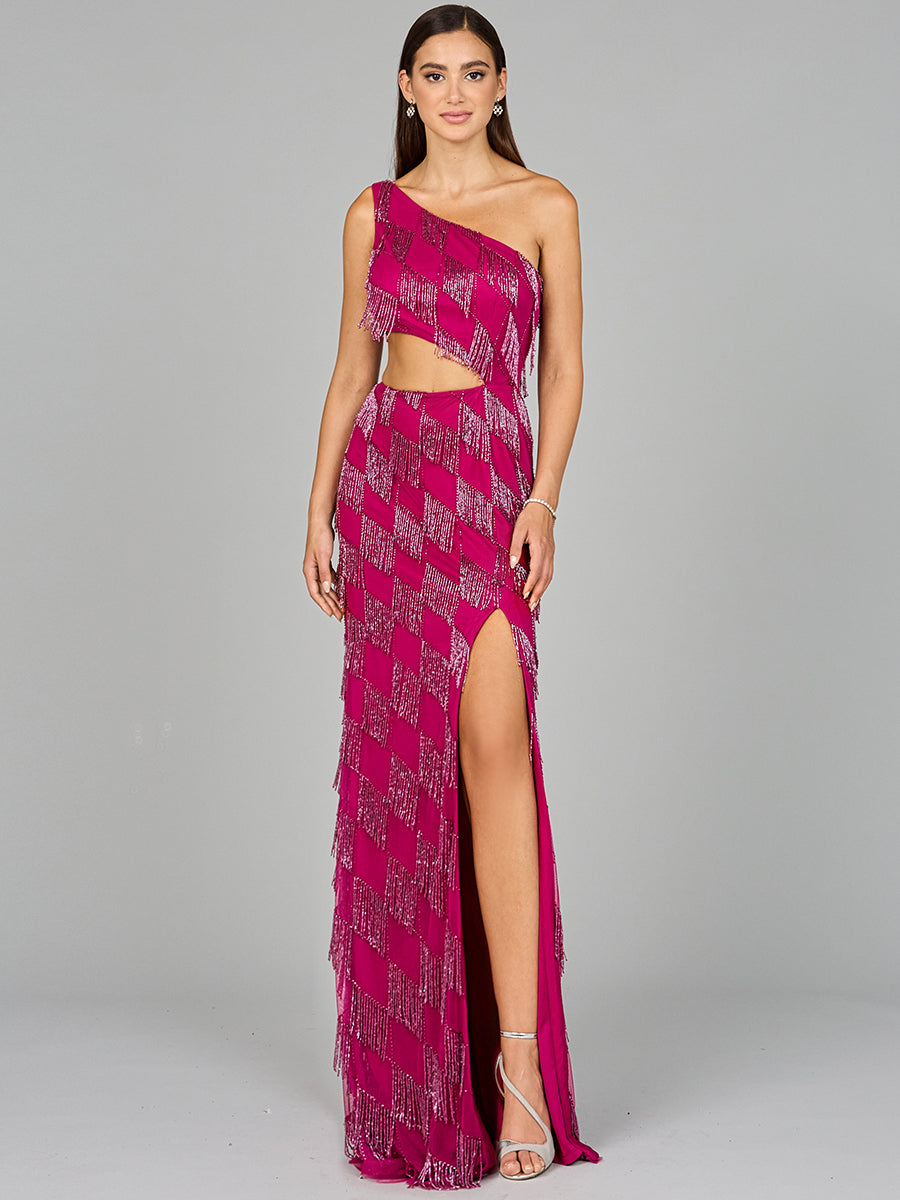 One Shoulder Fringe Gown - Glamourous Grace