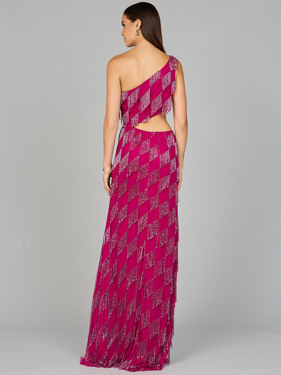 One Shoulder Fringe Gown - Glamourous Grace