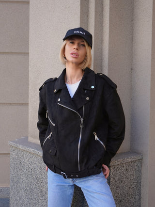 Dakota Eco Suede Aviator Jacket in Black