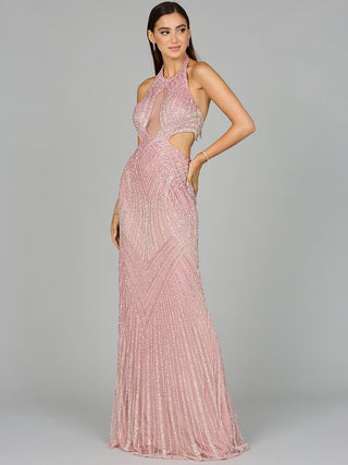 Halter Neck Beaded Dress with Cutouts - Glamourous Grace