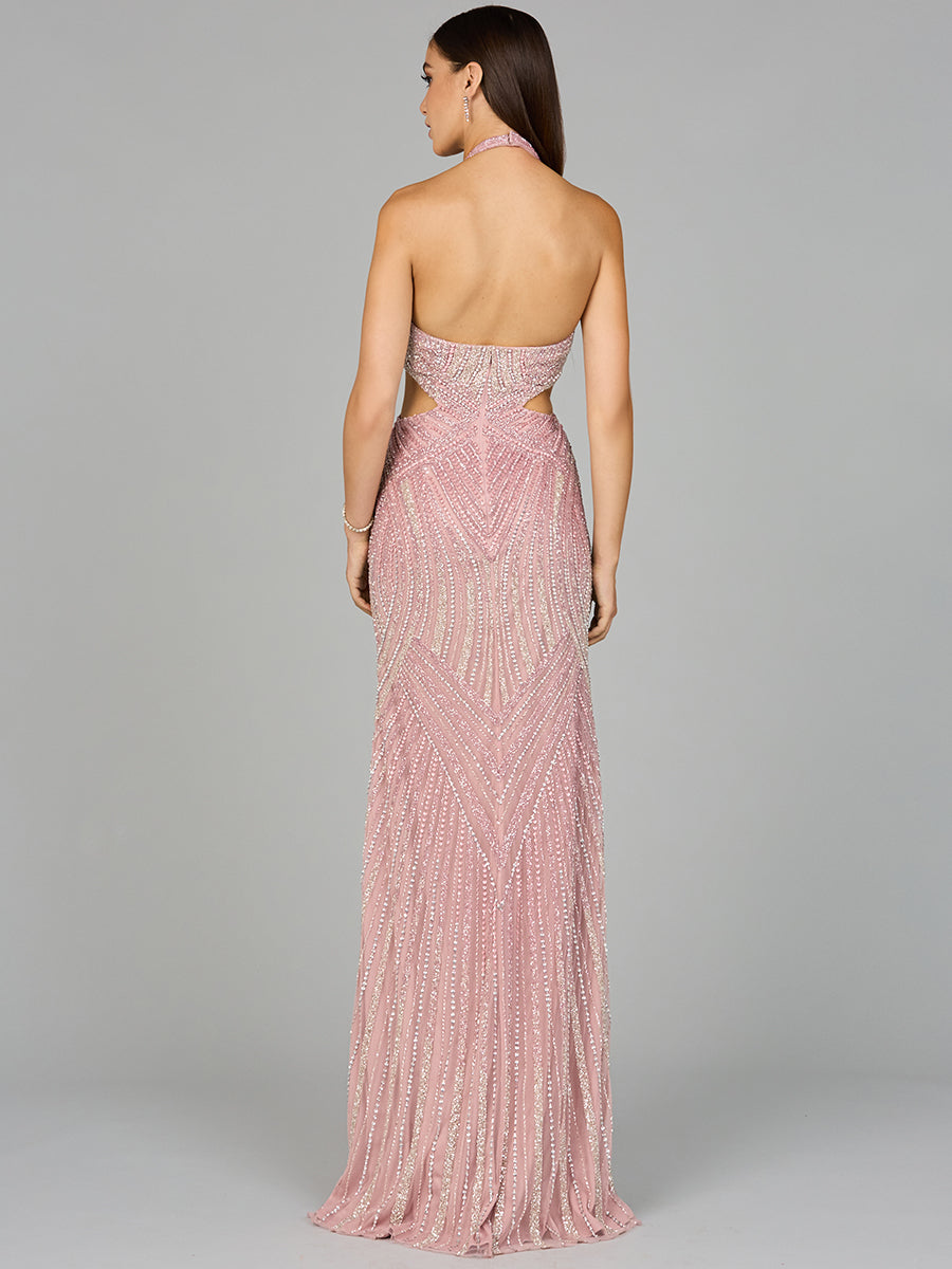 Halter Neck Beaded Dress with Cutouts - Glamourous Grace
