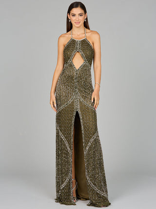 Symmetrical Halter Neck Beaded Gown - OUTLET - Glamourous Grace