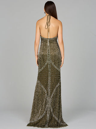 Symmetrical Halter Neck Beaded Gown - OUTLET - Glamourous Grace