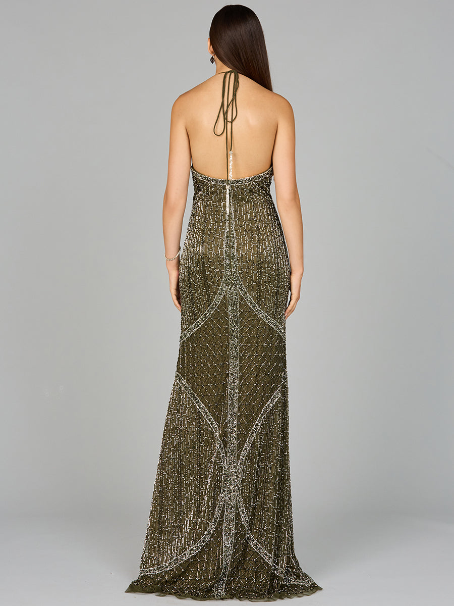 Symmetrical Halter Neck Beaded Gown - OUTLET - Glamourous Grace