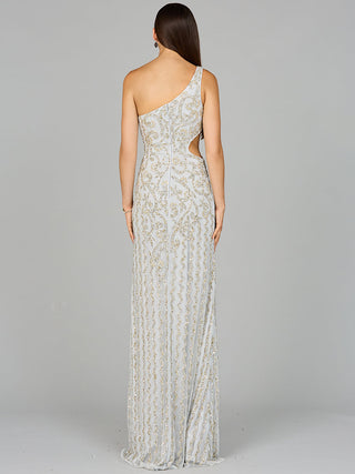 One-Shoulder Beaded Gown with Slit - Glamourous Grace