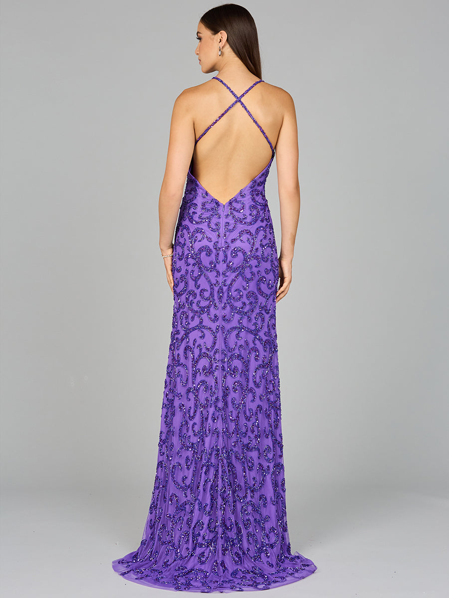 Sultry Beaded Gown with Slit - Glamourous Grace