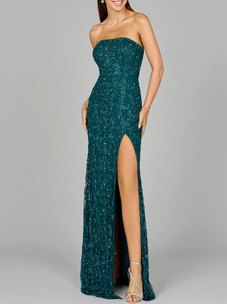 Beaded Strapless Dress with Slit - Glamourous Grace