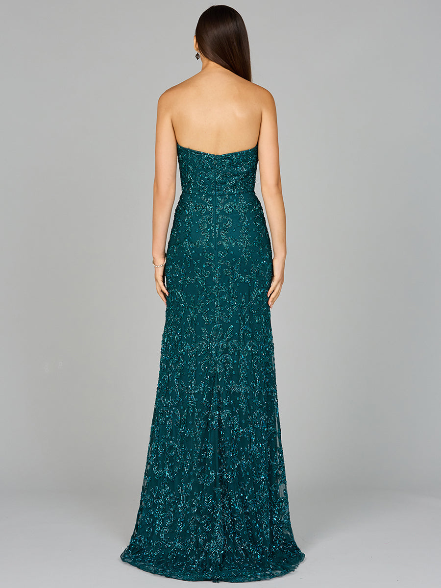 Beaded Strapless Dress with Slit - Glamourous Grace