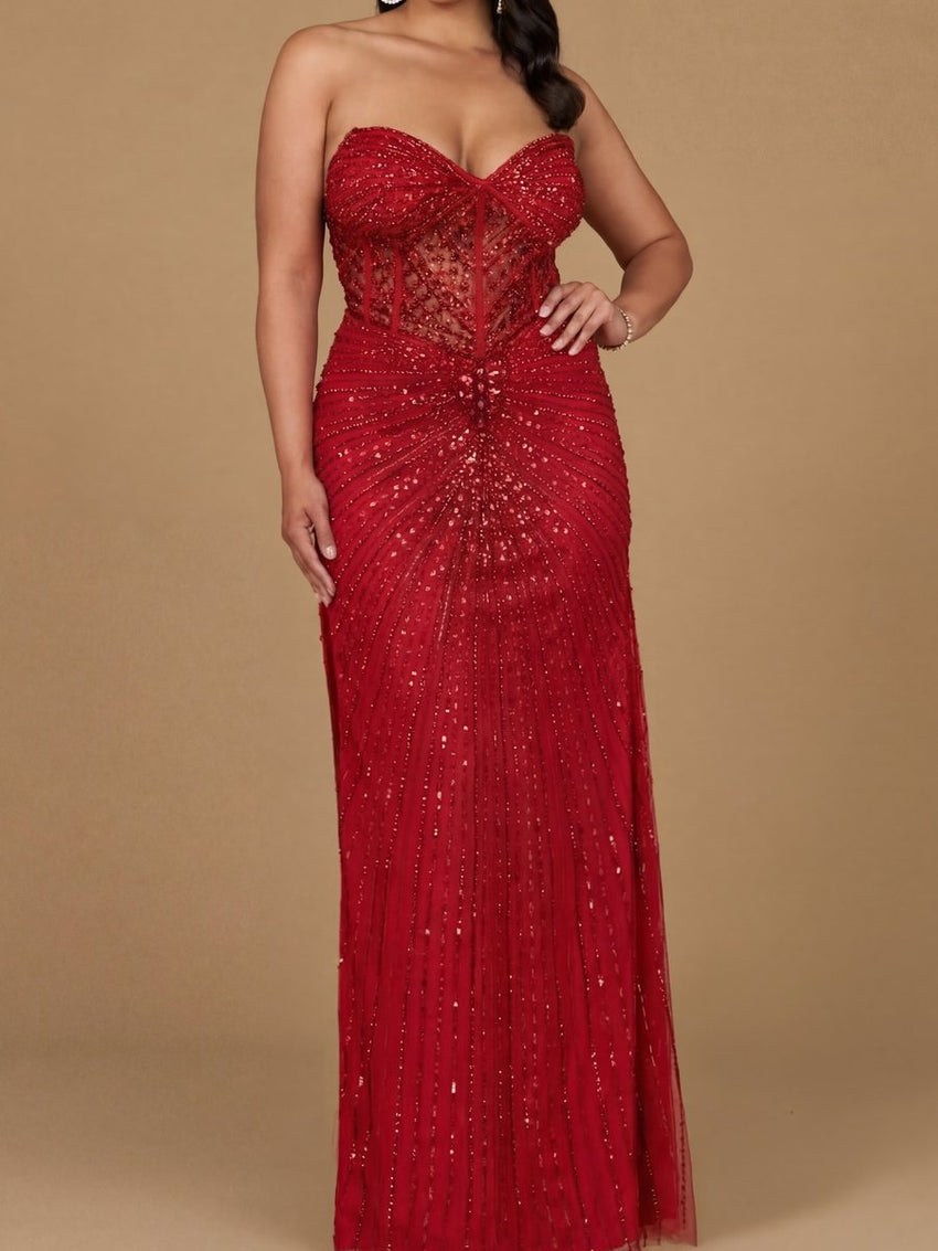 Embellished Strapless Gown with Slit | 9953 - Glamourous Grace