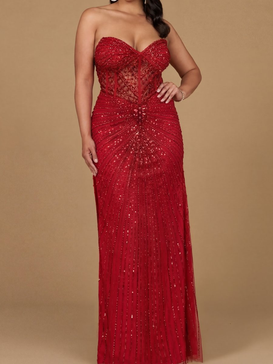 Embellished Strapless Gown with Slit | 9953 - Glamourous Grace