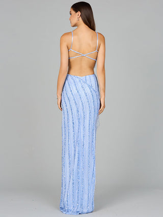 Cutout Beaded Gown with Fringes - Glamourous Grace