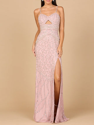 Embellished Gown with Slit And Low Back - Glamourous Grace