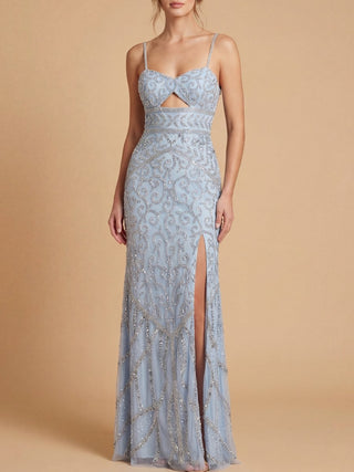 Embellished Gown with Slit And Low Back - Glamourous Grace