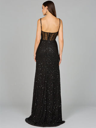 Elegant Corset Gown with Slit - Glamourous Grace