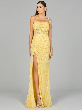 Elegant Corset Gown with Slit - Glamourous Grace